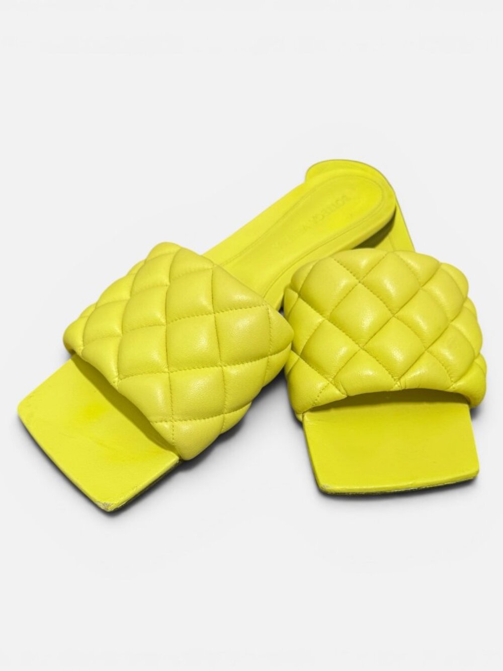 Bottega Veneta Padded Flat Slides Pear Yellow Quilted Leather Sandal EU 37 US 7 - Picture 2 of 16